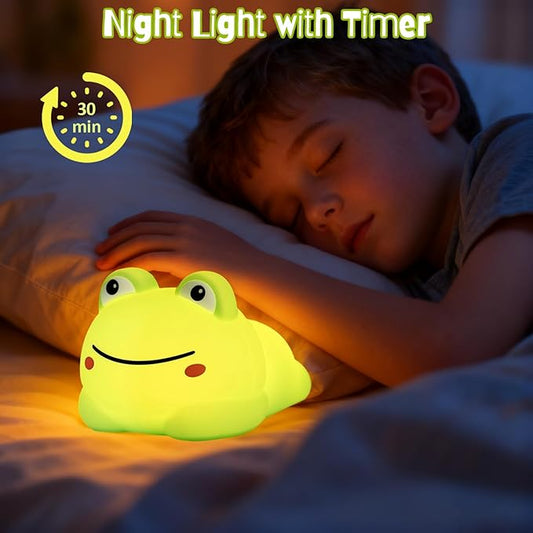 Cute Frog Night Light for Kids, 7 Color Touch Control Silicone Animal Night Light, 3-Level Dimmable Lamp, Rechargeable Squishy Lamp with Timer, Frog Gift for Toddler Boys Girls Christmas Decor (Frogs)