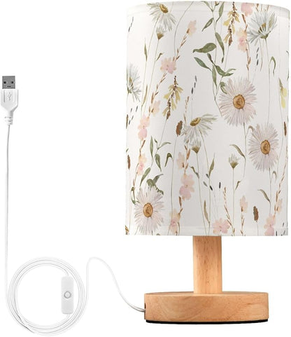Bedside Table Lamp Flowers Nightstand Lamp with Wood Daisy Floral Leaves Desk Lamps for Bedroom Living Room Nursery Office Home Decor