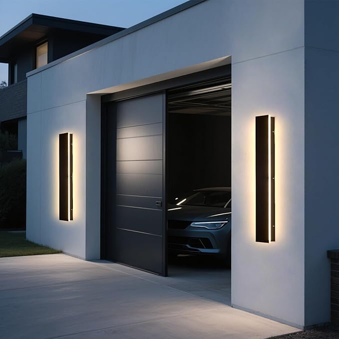 Modern Outdoor Wall Lights - 2pack 39inch 3000K Black Exterior Light Fixtures Wall, Porch Lights Outdoor Wall Sconce, Patio Long Strip Wall Light Fixtur Outside for Garage, House(4.72 Inch Wide)