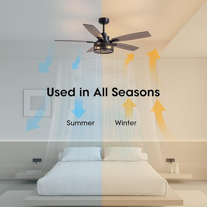 Ceiling Fans with Lights and Remote Control, Ceiling Fan for Bedroom Living Room (52 Inch Black-1)