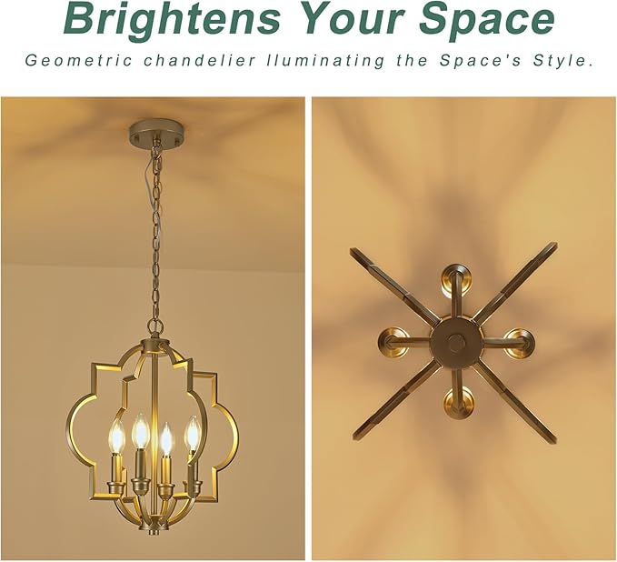 4-Light Small Gold Chandelier, 15.6 inch Farmhouse Light Fixtures for Dining Room, Champagne Gold Pendant Light for Entryway Foyer Kitchen Island