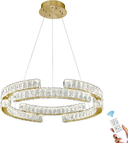 16in Modern Gold Ring Chandelier for Living Room Dinning Room immable Led Crystal Pendant Light Dimmable 3000k-6000k