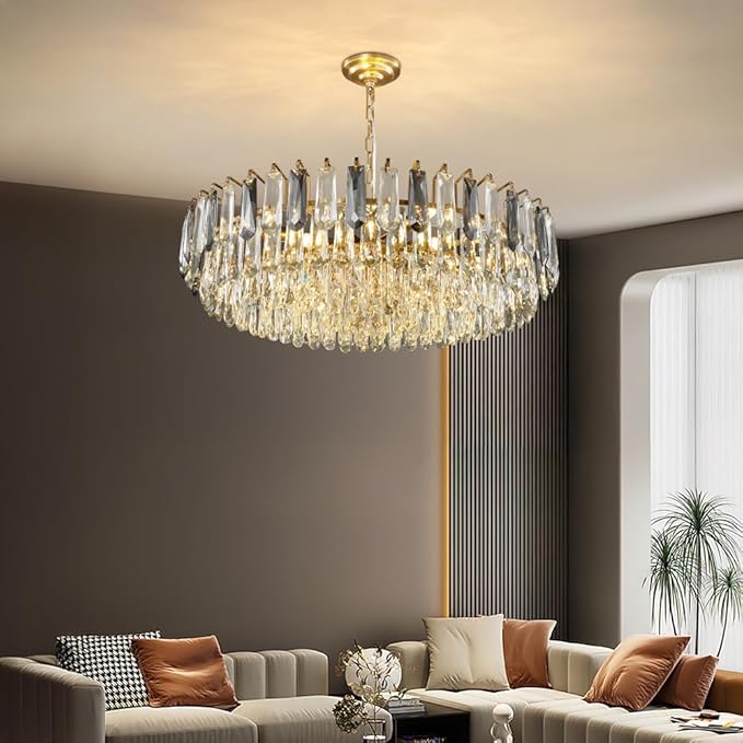 31.5" Modern Crystal Chandelier Gold 3-Tier Luxury Pendant Light Gold Plated Ceiling Pendant Lighting for Dinning Room Living Room Foyer