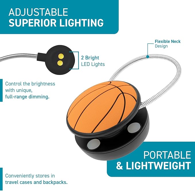 WITHit Clip On Book Light – Dimmable LED Reading Light for Books and eBooks, Reduced Glare, Portable, Cute Bookmark Light for Kids & Adults, Batteries Included (Basketball, in The Zone)