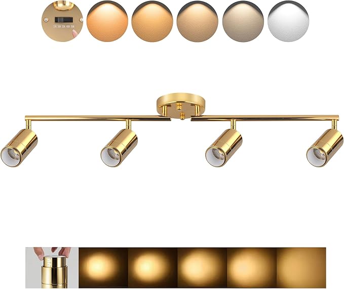 5Color LED Track Lighting Kit 4 Lights Dimmable 48W Track Light,Zoomable15°/24°/36°/45°/60°-2700K/3000K/3500K4000K/5000K,Track Lighting for Accent Task Kitchen,Lumen 4800 (Gold)