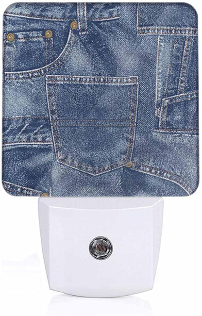 Denim Patchwork Night Light Plug-into Wall Indigo Blue Nightlight Lamp with Dusk to Dawn Sensor, Led Lamp 0.5W Energy Efficient for Home Decor