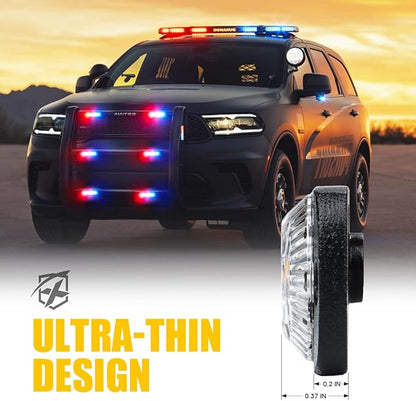 Xprite Red Blue LED Emergency Strobe Lights Kit, Surface Flush Mount Grill Grille Hazard Warning Safty Flashing Police Light for Volunteer Vehicles Off-Road Trucks Cars SUV ATV UTV Motorcycle - 10PCS