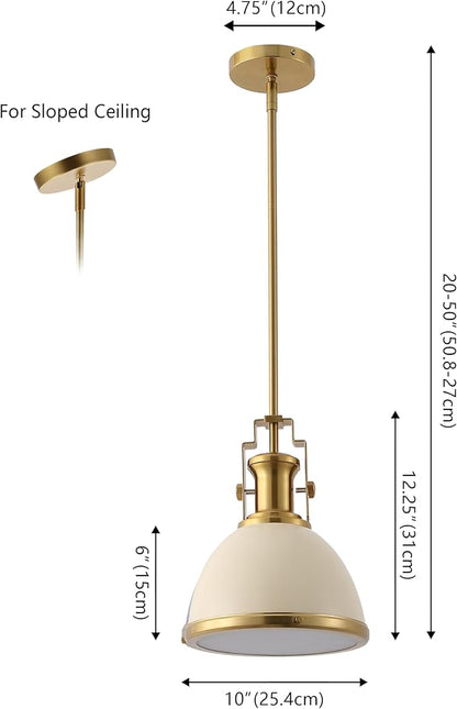 JONATHAN Y JYL9535F 10" Modern Industrial Dome Pendant Light, Farmhouse Hanging Light Fixture in Almond and Brass Gold, Adjustable Height Metal Lighting for Kitchen Island, Dining Room, Entryway
