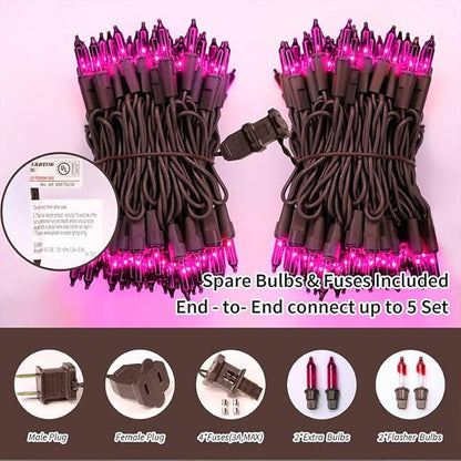 LAMPHOME Purple Halloween Lights Indoor Outdoor, 19.6ft 100 Count Christmas String Lights Plug in for Christmas Tree, Bedroom Garden Party Xmas Decorations