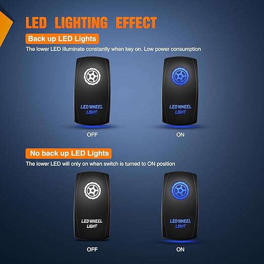 Nilight LED Wheel Light Rocker Switch Led Bar 5 Pin Laser On Off SPST Switches 20A/12V 10A/24V Blue with Jumper Wires Set for Cars Trucks Boats ATVs UTVs RVs