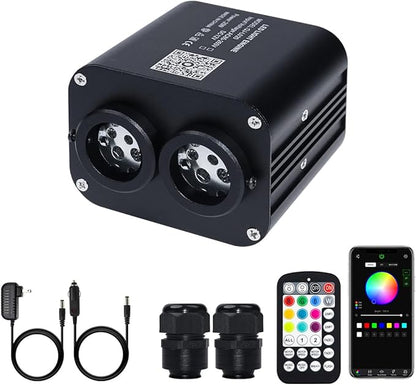 AMKI Dual Color 20W Twinkle Sound Mode RGBW Dual Port Light Source Engine Driver Remote/APP Control Starlight Box Motor for Fiber Optic Star Ceiling Light Kit
