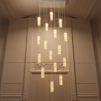 ykolupty Modern Rectangular Chandelier 16-Lights Crystal Chandeliers LED Dimmable Silver Linear Chandelier Flush Mount Crystal Pendant Light for Living Room Dining Room Foyer