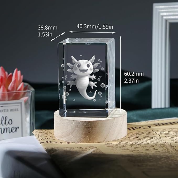 3D Axolotl Crystal Night Light for Kids, Emotional Support Gift for Animal Lovers Christmas Valentines Anniversary