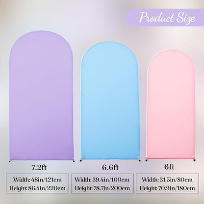 Set of 3 Arch Backdrop Covers(7.2ft, 6.6ft, 6ft) - Premium Stretchy Spandex Backdrop Arch Stand Cover for Baby Shower,Wedding,Party Decor Chiara Cover with Double-Sided Design(Pink Blue Lavender)