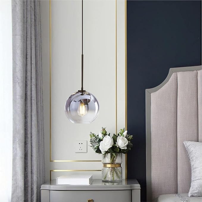 KCO Lighting Modern Black Globe Pendant Light Mercury Glass Ceiling Pendant Light Mid Century Silver Kitchen Pendant Lighting Over Island Dining Room Light Fixtures Over Table