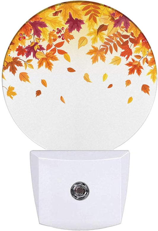 EKOBLA Autumn Maple Leaf Plug-in Night Light, Red & Yellow Fall Leaves LED Nightlight with Dusk to Dawn Auto Sensor for Bathroom, Hallway & Kitchen