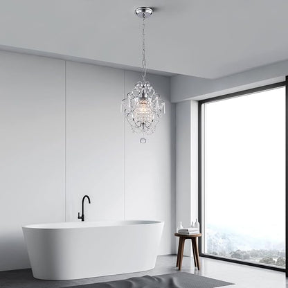 Mini Chandelier Light Fixture,Modern Chrome Crystal Ceiling Light Fixtures 1 Light Small Chandeliers for Bathroom,Farmhouse Pendant Lighting for Girls Room Dining Room Closet Kitchen Island