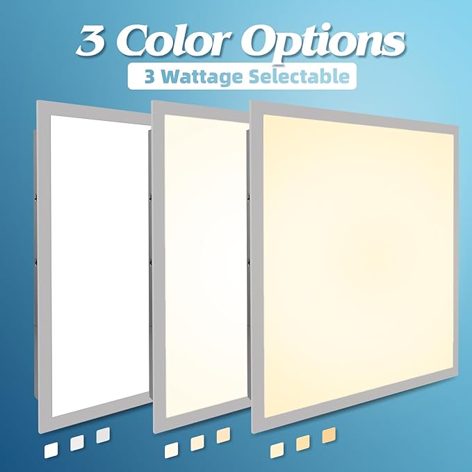 Art3d 1 Pack 2x2 FT LED Flat Panel Light, 3CCT Selectable Color Temperature 3000K/4000K/5000K, 0-10V Dimmable 5500LM Flush Mount Ceiling Light, 20W/30W/40W Drop Ceiling Light, UL&ETL Listed
