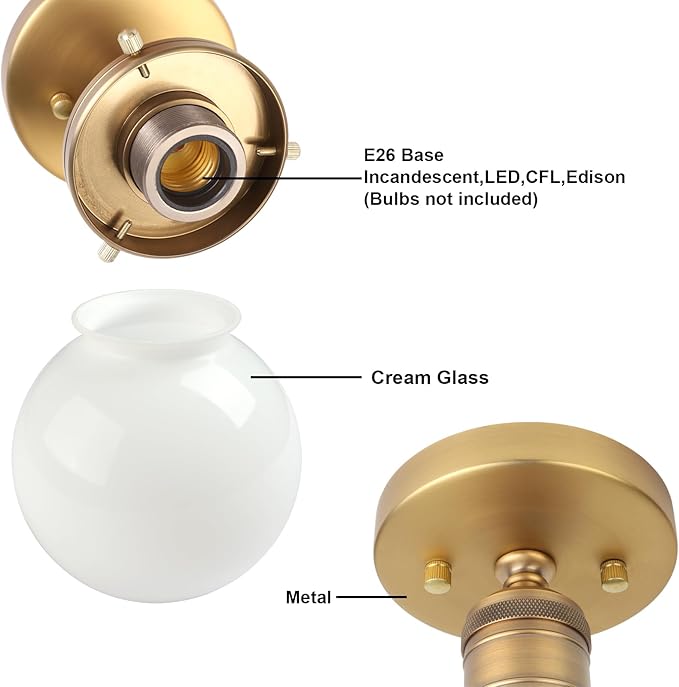 Yosoan 1-Light Modern Hallway Ceiling Light Fixture with Milk Round Glass, Indoor Hardwired Vintage Indoor Flush Mount Lighting with Matte Globe Shade Lamp for Kitchen Bathroom Porch Entryway(Antique)