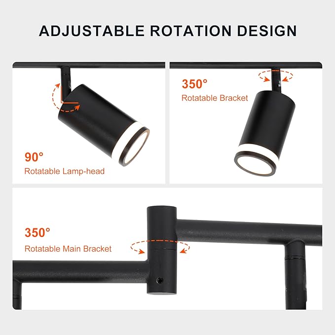 Ketom 6-Light Track Lighting Fixtures Ceiling, GU10 Black Led Ceiling Spotlight, Modern Track Light Kit for Kitchen Bedroom Living Room