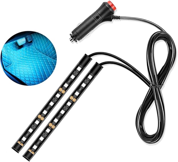 Car LED Atmosphere Lights, Auto Interior Decorative Lamp with Cigarette Adapter Plug, Under Dash Ambient Night Light 12V Car Charger, Vehicle Accessories for Truck, SUV, Sedan (Light Blue)