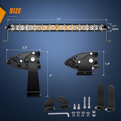 Nilight Led Light Bar Amber 21 Inch 100W Super Slim Spot Flood Combo Driving Fog 9000LM 3D Off Road Lighting for Trucks Pickup SUV ATV UTV Boat 4x4 Van Camper-2 Style Mounting