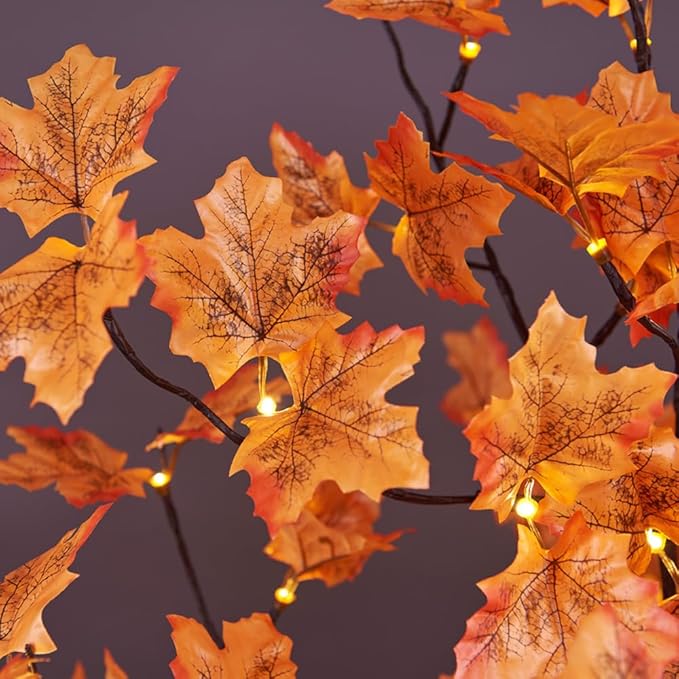 LIGHTSHARE 6FT 120LED Artificial Lighted Maple Tree Warm White Fall Decorations Indoor Ourdoor, Orange