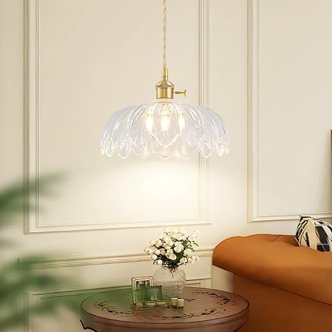 Glass Pendant Lights Kitchen Island, Vintage Brass Pendant Light Fixtures, Adjustable Transparent Kitchen Pendant Lighting Over Island for Bedroom Living Room Hallway Dining Room
