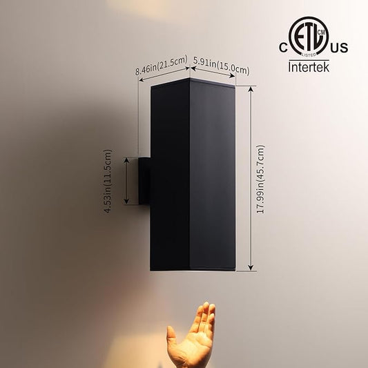 mirrea Modern Outdoor Porch Light Patio Light in 2 Lights with Aluminum Rectangular Tube and Tempered Glass Cover Waterproof Wall Sconce 4 Pack (Matte Black 18")