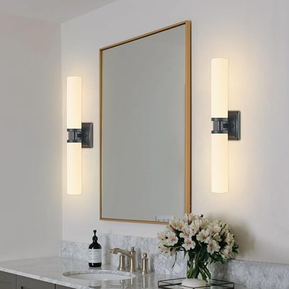 Black Wall Sconces Set of Two, Modern Bathroom Sconce with Frosted Glass, Hardwired Wall Light Fixtures for Bathroom Living Room Bedroom Hallway (Bulbs Not Included)