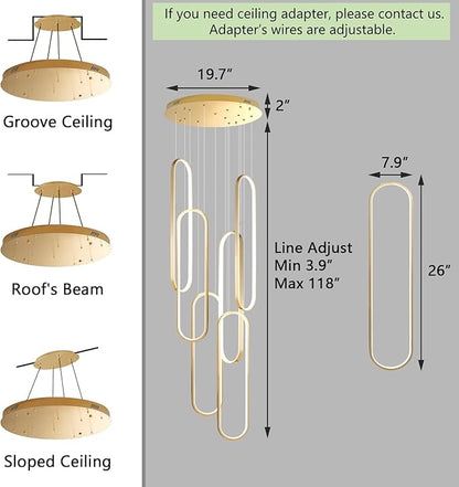 High Ceiling Long Chandelier for Staircase Modern LED Chandeliers for Dimmable Flush Mount High Villa Foyer 2700k-6000k