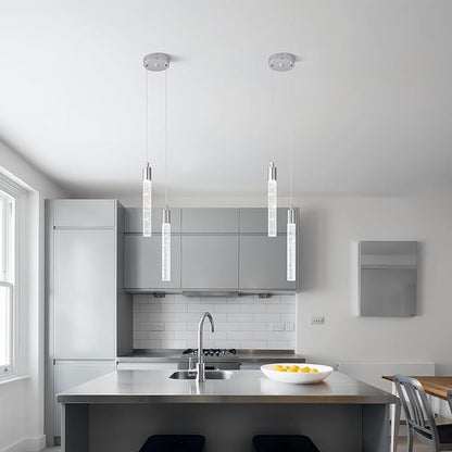 Modern Light Fixture Kitchen Island Pendant Light Dimmable LED Chrome Pendant Lights Mini Crystal Pendant Lighting for Bedroom Dining Room Living Room（2-Light ）