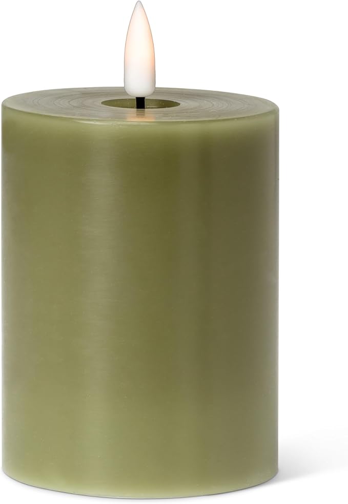 Abbott Collection Wax LED Flameless Pillar Candle - Green (3x4 H)