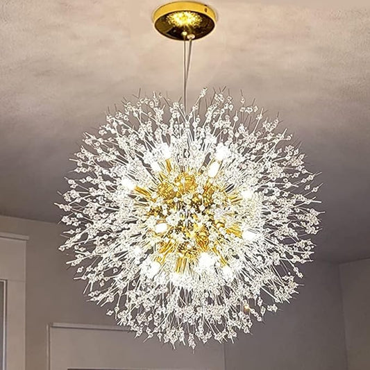 Modern Firework Gold Crystal Chandeliers, Sputnik Dandelion Chandelier Light Fixture Pendant Lighting for Living Room, Dining Room, Restaurant, Bedroom, Kitchen- 16 Lights