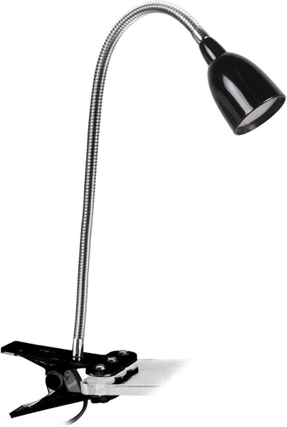 Newhouse Lighting NHCLP-LED-BLK Black Metal Flexible Clamp-Style LED Goose Neck Desk Lamp in 3000K Warm White Color Temperature with Power Adapter and 6 ft. Power Cord