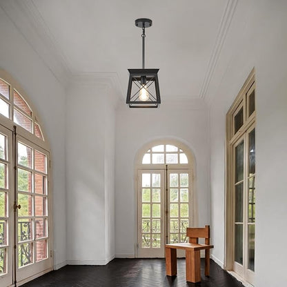 Black Farmhouse Pendant Lights, Industrial Kitchen Island Lighting, Rectangle Linear Cage Chandeliers for Kitchen, Dining Room Table