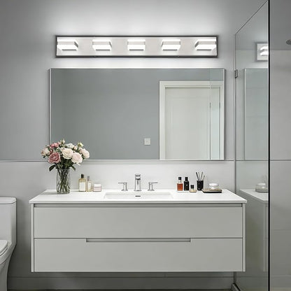 SOLFART Brushed Nickel Vanity Lights for Bathroom, 5 Color Temperature Bathroom Light, Light Fixtures Over Mirror, Modern LED Lighting Adjustable Color 5CCT
