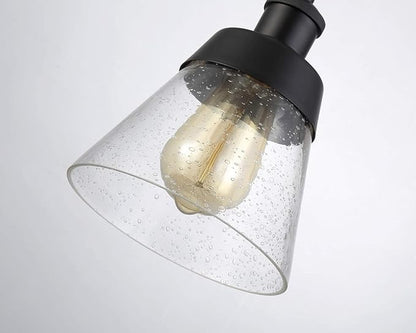 Industrial Glass Pendant Light with Handblown Clear Seeded Glass Shade, One-Light Adjustable Rustic Mini Pendant Lighting Fixture for Kitchen Island Cafe Bar Farmhouse, Black