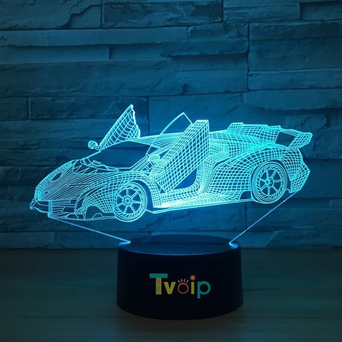 7 Color Changing Night Lamp 3D Atmosphere Bulbing Light 3D Visual Illusion LED Lamp for Kids Toy Christmas Birthday Gifts (Racing Car)