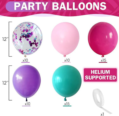 HILAVO Pink Purple Blue Balloons 60 Pcs Hot Pink Light Pink Teal Purple Latex Balloon Pastel Purple Teal Pink Confetti Balloons for Kids Magic Theme Mermaid Princess Birthday Baby Shower Party Decor