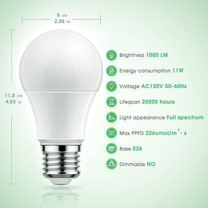 Briignite LED Grow Light Bulbs, Full Spectrum, Plant Light Bulbs E26 Base, 11W, 100W Equivalent, 3Pack