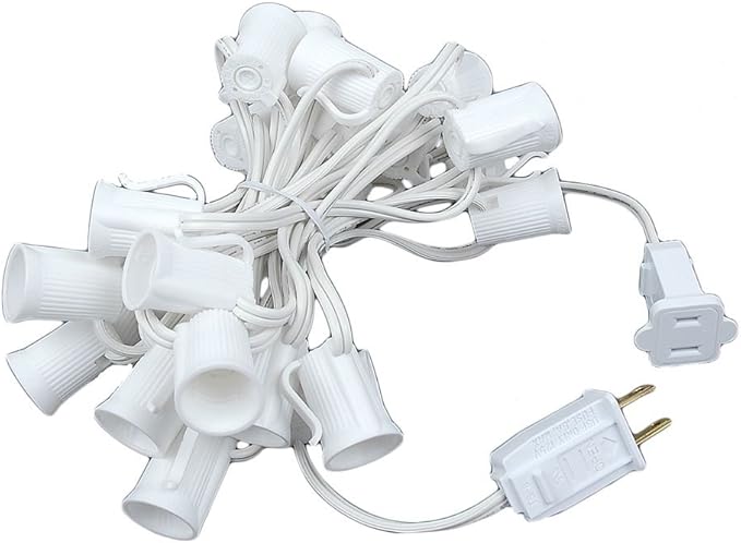 Novelty Lights 12.5 Foot String Light Set - Indoor/Outdoor Stringer for Christmas, Wedding Decor, Patios, & More - C9/E17 Intermediate Base (White Wire, 6" Spacing)