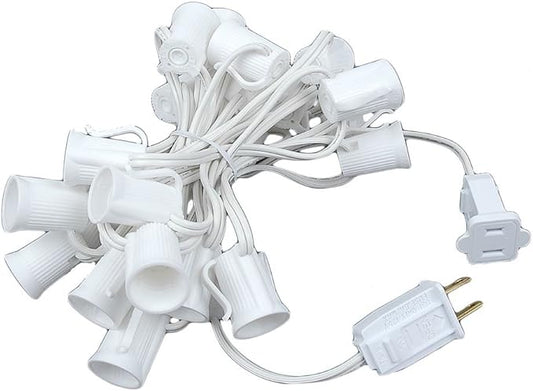 Novelty Lights 12.5 Foot String Light Set - Indoor/Outdoor Stringer for Christmas, Wedding Decor, Patios, & More - C9/E17 Intermediate Base (White Wire, 6" Spacing)