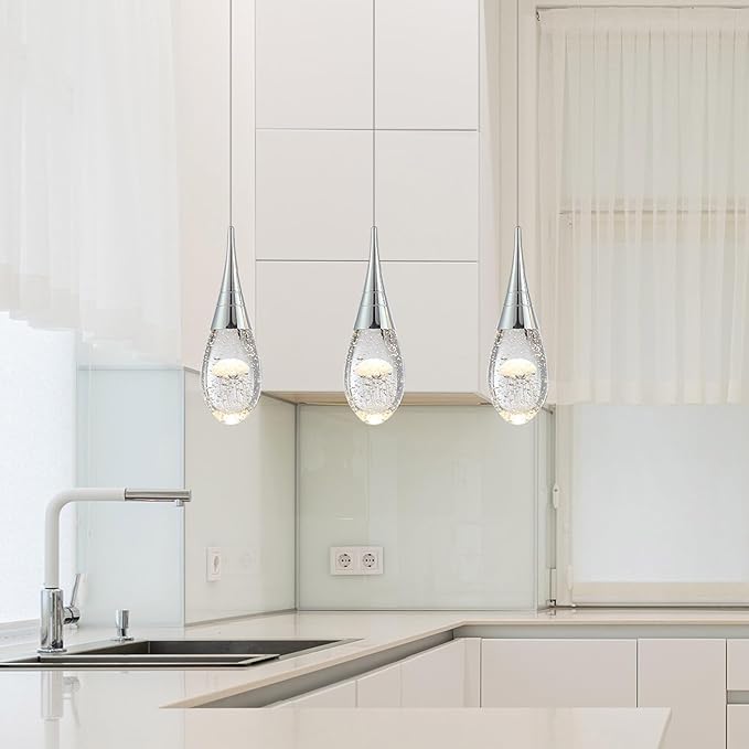 JoollySun Mini Crystal Pendant Light: Modern Dimmable 3-Color(3000k-6000k) LED Pendant for Kitchen Island Bathroom - Polished Chrome