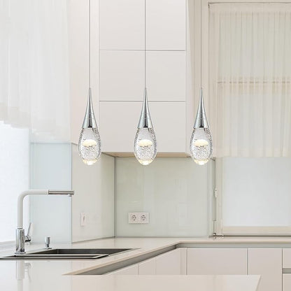 JoollySun Mini Crystal Pendant Light: Modern Dimmable 3-Color(3000k-6000k) LED Pendant for Kitchen Island Bathroom - Polished Chrome