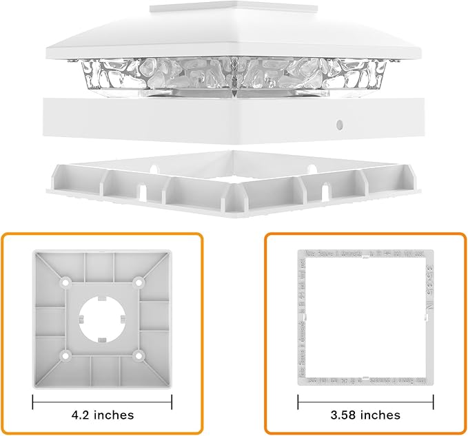 Solar Post Cap Lights Outdoor 8pack, White Waterproof Solar Powered Deck Fence Lights Fit 4x4 Wood/Vinyl Posts, Bright Warm White Solar Fence Cap Decorate Deck, Patio, Porch, Fence