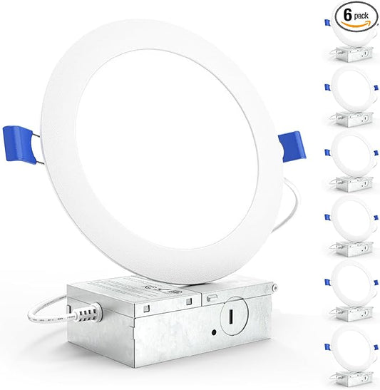 Sunco Lighting 6 Pack 6 Inch Ultra Thin LED Recessed Ceiling Lights, 6000K Daylight Deluxe, Dimmable, 14W, Wafer Thin, Canless with Junction Box