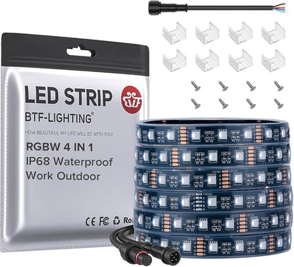BTF-LIGHTING IP68 Waterproof Outdoor RGBW LED Strip 5050SMD RGB+Cool White(6000K-7000K) 4 Colors in 1 DC12V 5m 16.4ft 60LED/m Multi-Colored Tape Lights Can Work Outdoor(No Adapter or Controller)