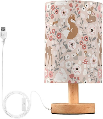 Bedside Table Lamp Cute Animals Flowers Nightstand Lamp with Wood Fox Deer Rabbit Birds Butterfly Desk Lamps for Bedroom Living Room Nursery Office Home Decor