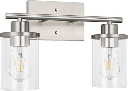 EDISHINE Vanity Light Fixtures, 2 Light Bathroom Vanity Light Fixtures Brushed Nickel, Modern Wall Sconces for Bathroom, Powder Room, Bedroom, Kitchen (E26 Base)